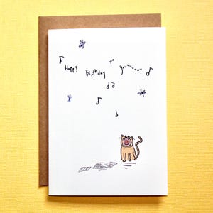 Handmade Cat Birthday Card - &quot;Whimsical Cat Singer&quot;