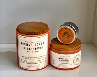 Handmade French Toast & Slippers Candle: Cinnamon, Vanilla, Warm Maple - 5 oz