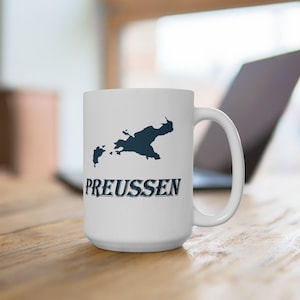 Prussia Historical Borders Flag Ceramic Mug, German Patriotism Tea Cup, History Lover Gift, Artistic Design Coffee Mug, 11oz 15oz