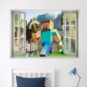 3D Pixel Block Window Wall Decal: Gaming Room Decor