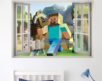 3D Pixel Block Window Wall Decal: Gaming Room Decor