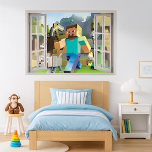3D Pixel Block Window Wall Decal: Gaming Room Decor