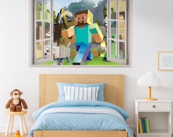 3D Pixel Block Window Wall Decal: Gaming Room Decor