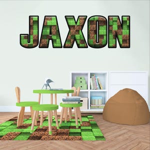 Custom Pixel Block Name Wall Decal – Personalized Gaming Style Wall Sticker for Kids Bedroom, Nursery, or Playroom – Vinyl Name Sign MC5