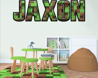 Personalized Pixel Block Name Wall Decal: Gaming Style Vinyl Sticker