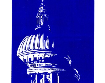 St Paul's Cathedral, London (Blue) - Handprinted / Hand pulled Linocut - Edition of 25