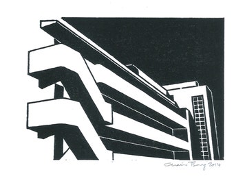 Isokon Flats, Lawn Road, Hampstead - Handprinted / Hand pulled Linocut