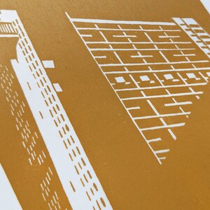 Trellick Tower Sienna Yellow Handprinted / Hand pulled Linocut Edition of 25 image 2
