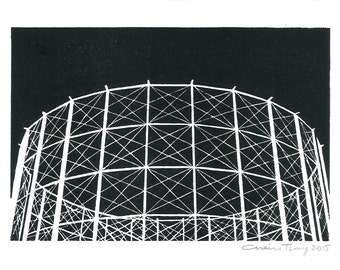 Gasworks / Gasometer / Gas holder, London -  Handprinted / Hand pulled Linocut - Edition of 250