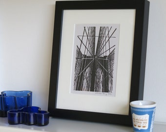 Brooklyn Bridge, New York - Handbedruckter Linolschnitt
