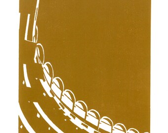 Frobisher Crescent, Barbican (Sienna Yellow) - Handprinted / Handpulled Linocut - Edition of 25