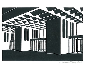 Barbican Centre Perspective- Handprinted / Hand pulled Linocut - Edition of 250
