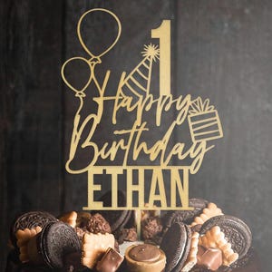 Personalized Cake Topper for Birthday with Name and Age | Custom Birthday Cake Topper | Anniversary Cake Topper | Balloons Cake Topper