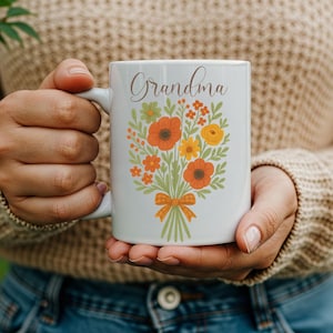 Floral Grandma Mug Gift from Grandkids Coffee Tea Cup Granny Travel Mug Gift Idea for Birthday Holiday Thank You Birth Announcement Idea