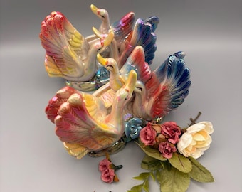 Set of 2 Vintage 1950s  Jena Holland Luster Iridescent Swan Figurines – Romantic Collectible Decor