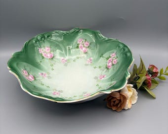 Antique Victorian Porcelain Serving Bowl, hand painted Floral, MZ Austria.