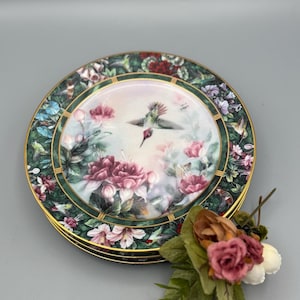 Set of 4 Vintage Lena Liu Hummingbird Plates - Collectible Wall Decor Set