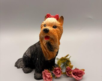Vintage Castagna Italy Yorkshire Terrier Figurine Hand Painted Realistic Yorkie Dog Collectible