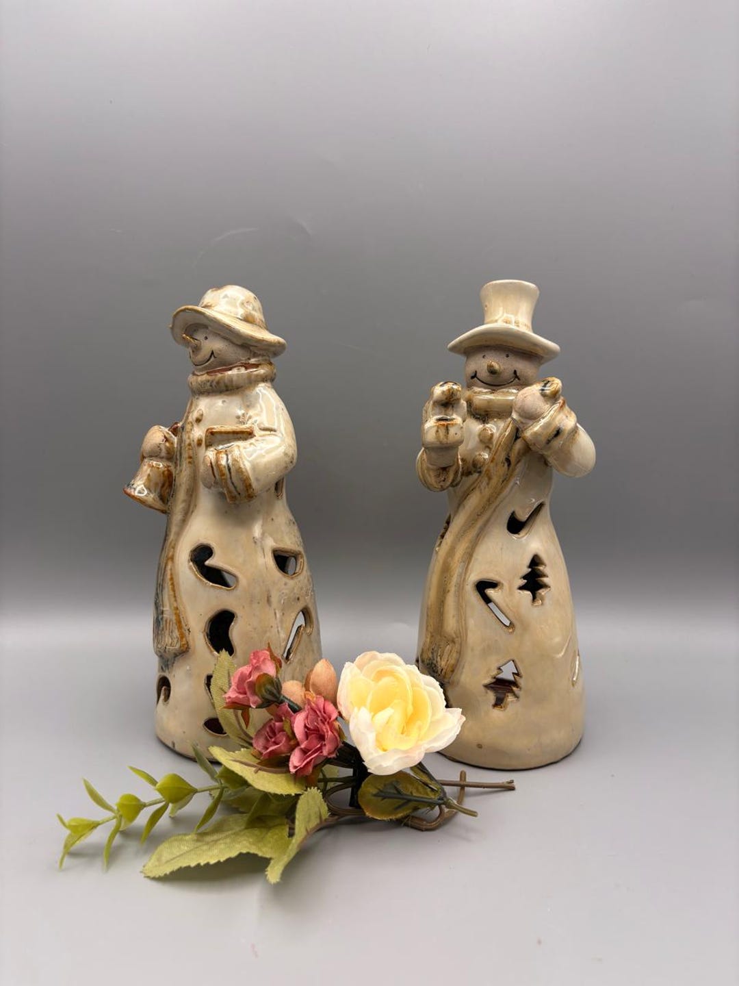 Vintage Ceramic Snowman Bell Ringer Glazed Figurine Holiday Tea Light ...