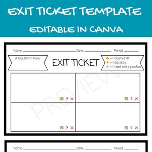 Exit Ticket Template Editable in Canva Student Reflection Form