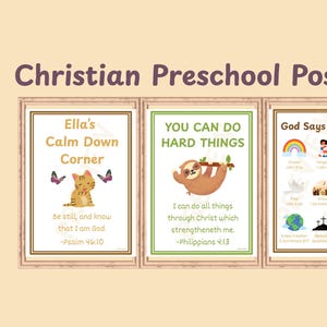 Christian Preschool Posters, Bible Verse Wall Art with Editable Canva Template, Christian Classroom Decor for Toddlers