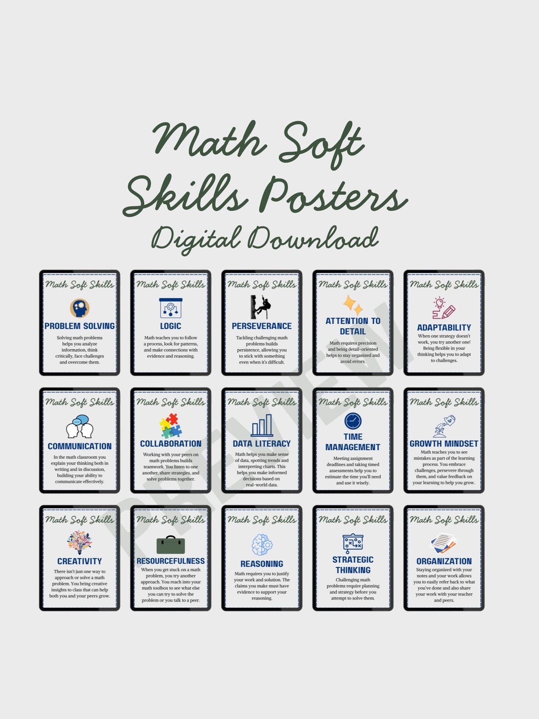 Math Soft Skills for Future Careers, 15 Printable Posters, Digital Download  for Middle and High School Math Classrooms, Classroom Decor - Etsy, image size:1080x1440