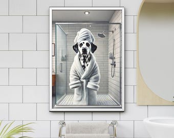 Dalmatian Bathroom Decor Set, Funny Dog Wall Art Prints, Modern Bathroom Gallery Wall Collection, Instant Download Prints