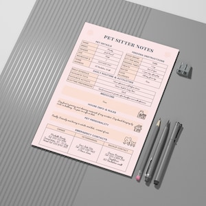 Pet Sitter Notes Printable | Editable Pet Information Sheet | Pet Care Instructions Form | Dog Sitter Info PDF | Instant Digital Download