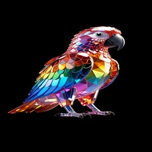 Glass Parrot PNG – Colorful Tropical Bird Clipart, Transparent Background, Digital Download for Crafts & Design