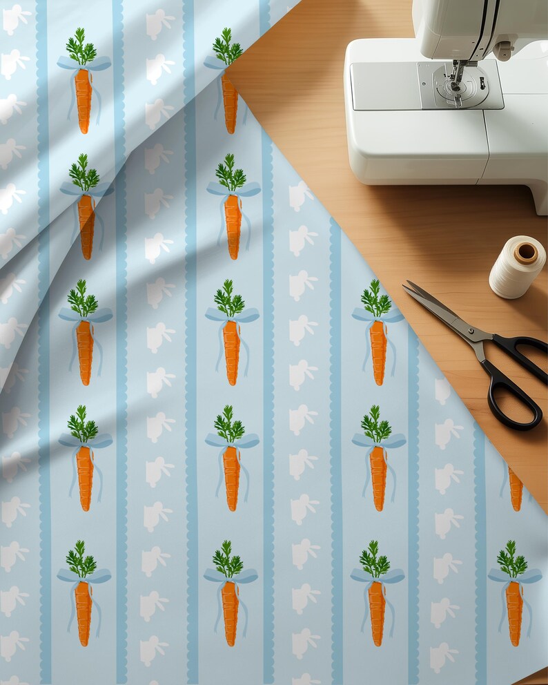 Digitaal Pasen-patroon Naadloos konijntje Pasen-wortelachtergrond Lente digitaal papier Textielbestand Wortel met strik Herhalend patroon afbeelding 4