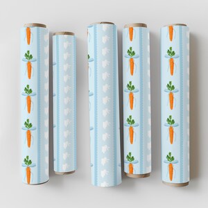 Digitaal Pasen-patroon Naadloos konijntje Pasen-wortelachtergrond Lente digitaal papier Textielbestand Wortel met strik Herhalend patroon afbeelding 3