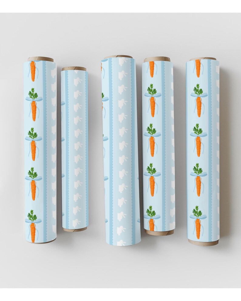 Digitaal Pasen-patroon Naadloos konijntje Pasen-wortelachtergrond Lente digitaal papier Textielbestand Wortel met strik Herhalend patroon afbeelding 3