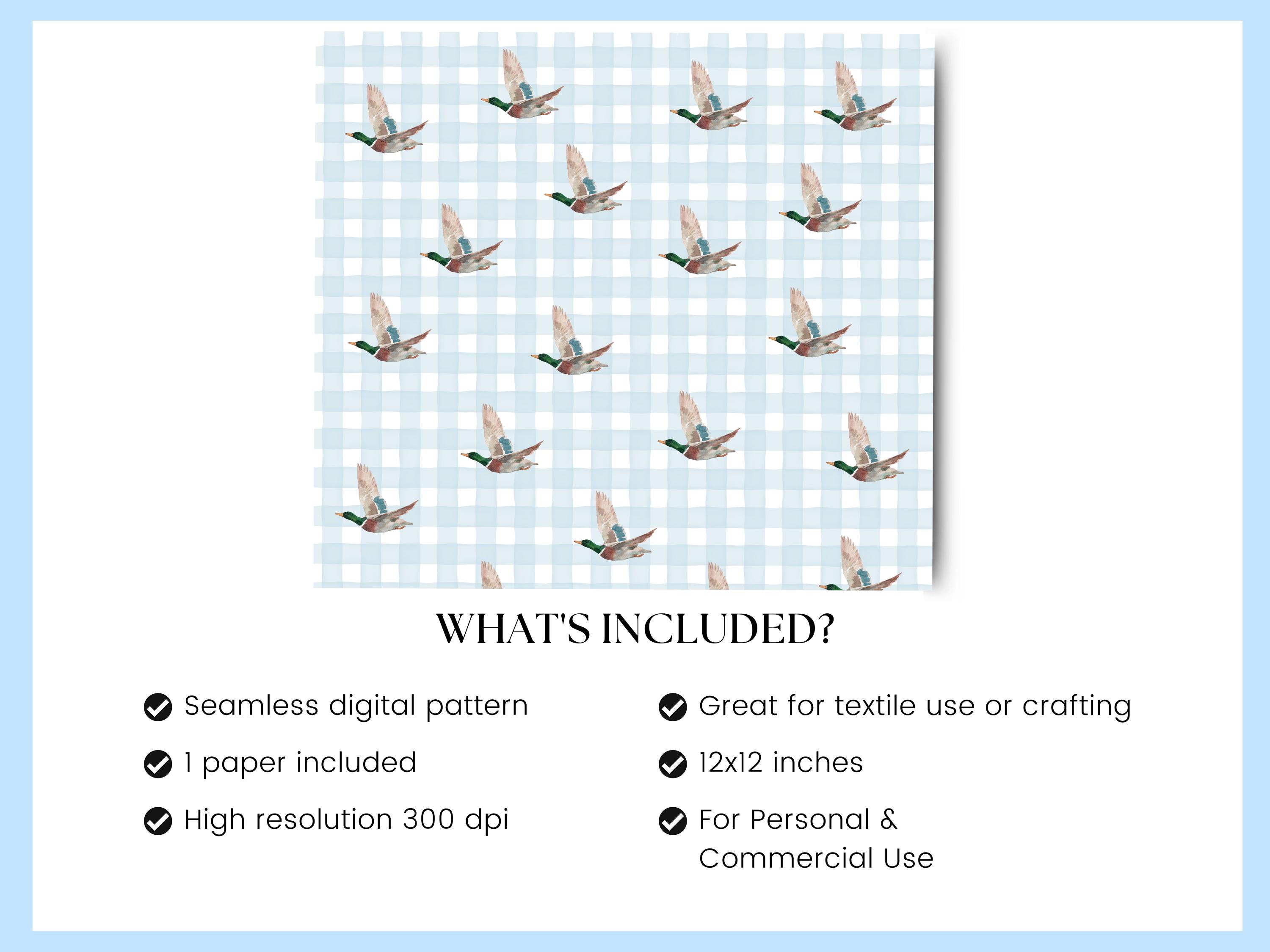 Mallard Duck Pattern Blue Gingham Background Duck Seamless Paper ...