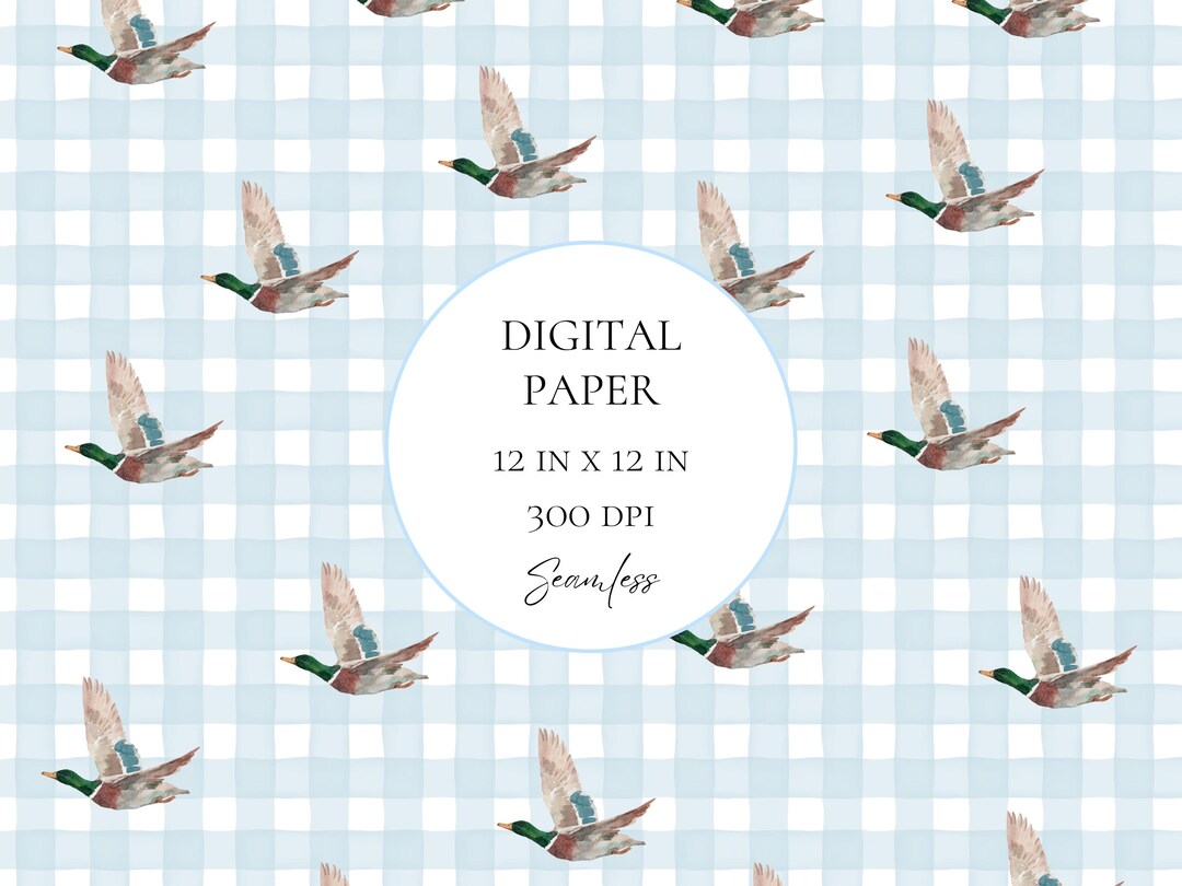 Mallard Duck Pattern Blue Gingham Background Duck Seamless Paper ...