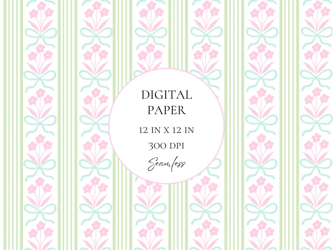 Grandmillenial Digital Paper Floral Stripe Pattern Seamless Paper Pink ...