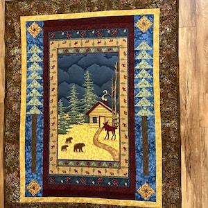 Moose Cabin Lap Throw Quilt