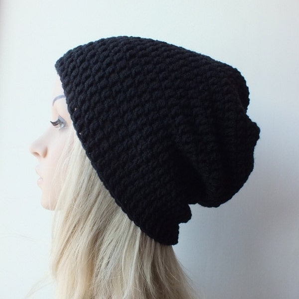 Mens slouch beanie black , womans mens unisex