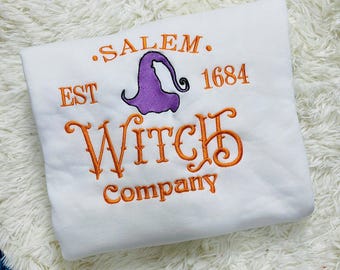Sweat-shirt brodé Salem Witch Company – col rond d'Halloween vintage