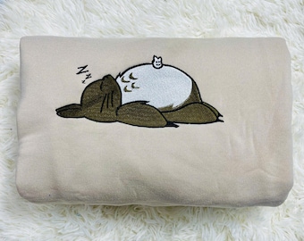 Embroidered Sleeping Totoro Sweatshirt – Anime Forest Spirit Crewneck