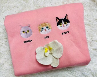 Custom Pet Portrait Embroidered Sweatshirt: Personalized Cat or Dog Gift