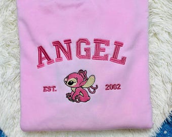 Pink Embroidered Angel Sweatshirt | Y2K Cartoon Crewneck