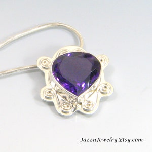 Statement Genuine Amethyst Pendant Solid Sterling Silver Gemstone Necklace February Birthstone Made in the USA by Me FREE SHIPPING image 3