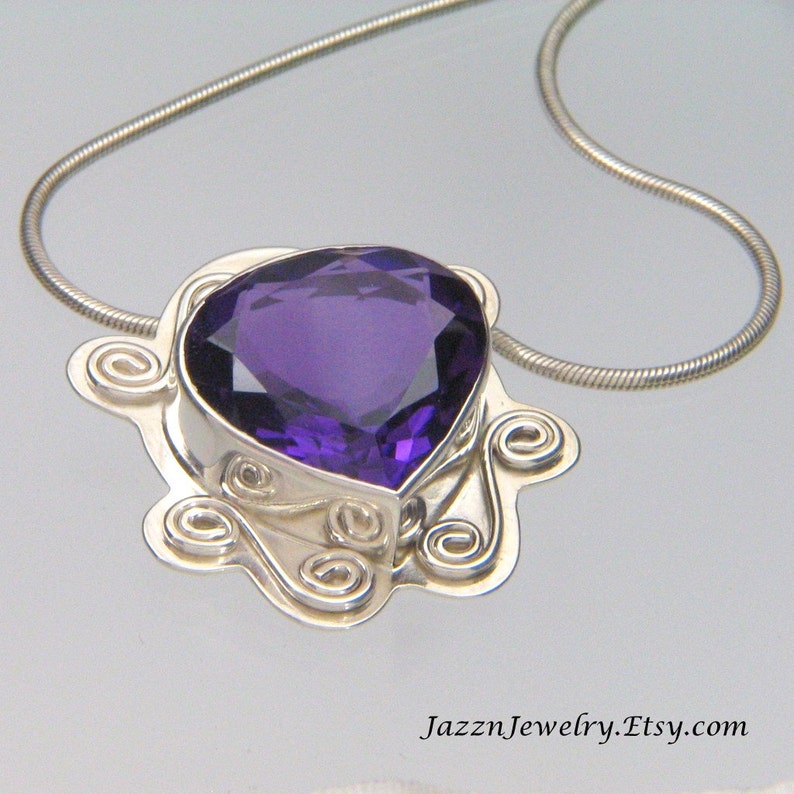 Statement Genuine Amethyst Pendant Solid Sterling Silver Gemstone Necklace February Birthstone Made in the USA by Me FREE SHIPPING image 4