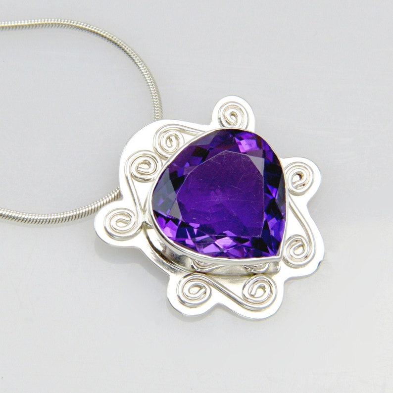 Statement Genuine Amethyst Pendant Solid Sterling Silver Gemstone Necklace February Birthstone Made in the USA by Me FREE SHIPPING image 1