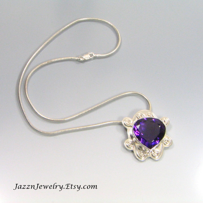 Statement Genuine Amethyst Pendant Solid Sterling Silver Gemstone Necklace February Birthstone Made in the USA by Me FREE SHIPPING image 2