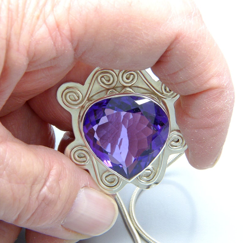 Statement Genuine Amethyst Pendant Solid Sterling Silver Gemstone Necklace February Birthstone Made in the USA by Me FREE SHIPPING image 6