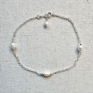 Dainty Freshwater Pearl Bracelet: Sterling Silver or Gold, Handmade