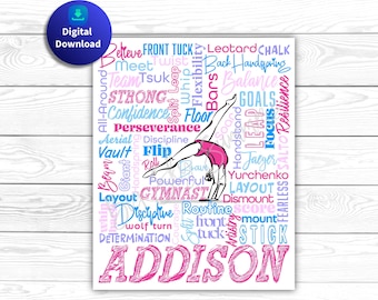 Personalisierte Turnerin Wand Kunst zum ausdrucken - Gymnastik motivierende Wortkunst - Turnerin Poster - Mädchen Zimmer Dekor - digitaler Download