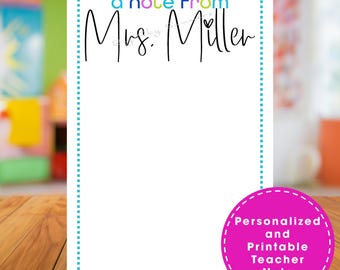 Personalized Teacher Printable Note - Printable From the Teacher - Digital Download