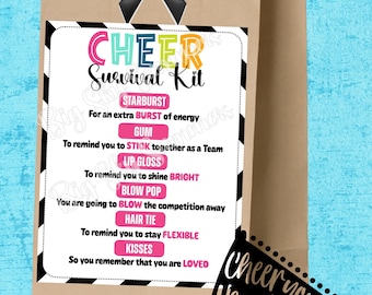 Cheer Survival Kit afdrukbaar | Aanmoedigingscadeau | Survivalposter teamcompetitie | Direct downloaden | Afdrukbare cheerleading van 8,5 x 11 inch